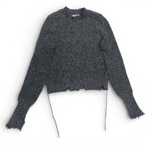 Helmut Lang Distressed Look Marled Knit Sweater Grey XS Cashmere Wool Cotton